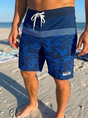 NFL Team Seattle Seahawks Men's Blue Camo Board Shorts Swim Trunks - Size XXL